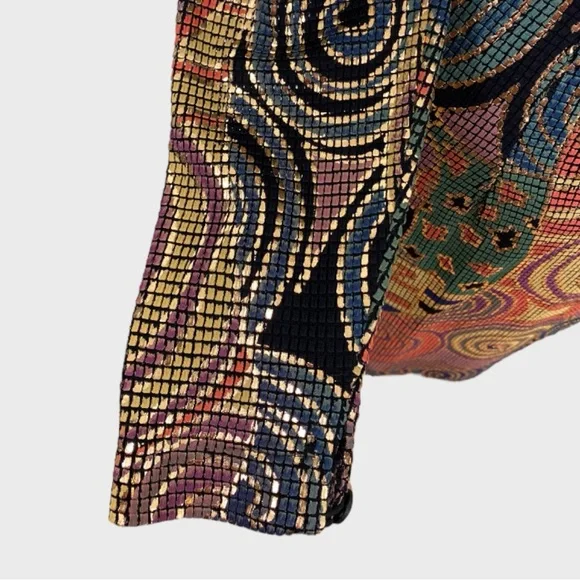 Vintage Multicolor Metallic Painted Bombshell Mesh Front Midi Dress Size Small - Picture 7 of 16